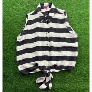 Vince Camuto Women’s Blouse M Black White Striped Sleeveless Tie Front Top
